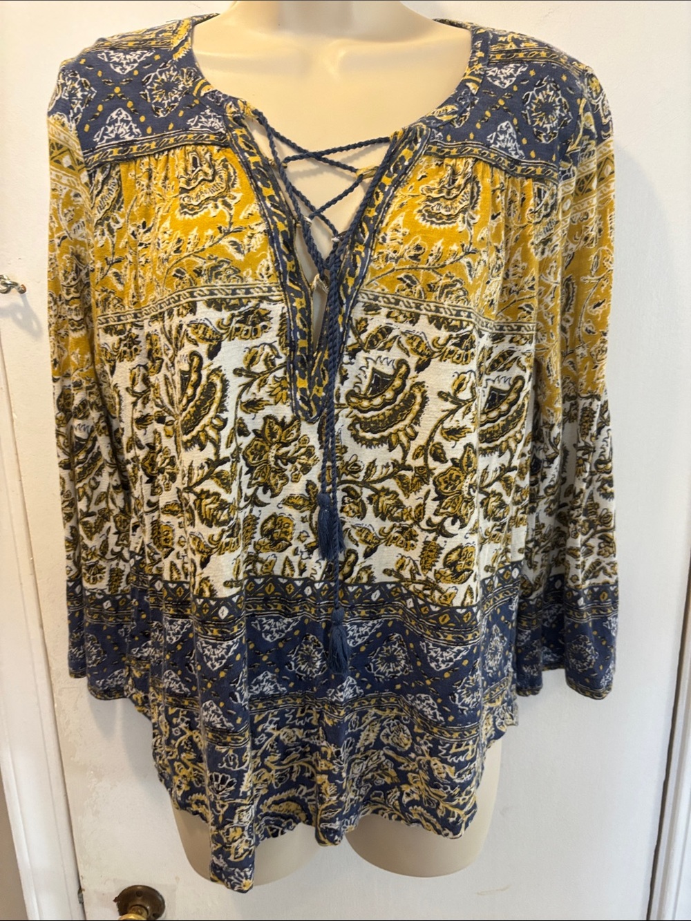 Lucky Brand Small Boho Lace-Up Floral Peasant Top 26-160
